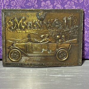 Vintage Maxwell Motor Co Detroit MI Brass Belt Buckle 3.5” Patina B97